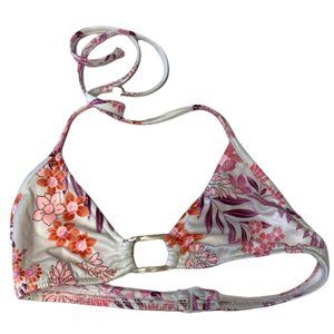 NWT Nordstrom Rack bikini top Sz S white pink floral print halter top tie